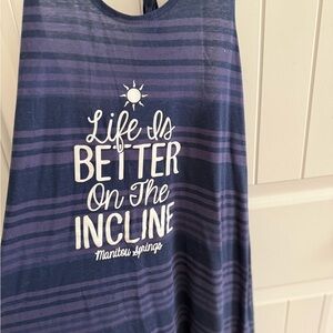 Striped Blue and Purple Tank Top Dress with White Print